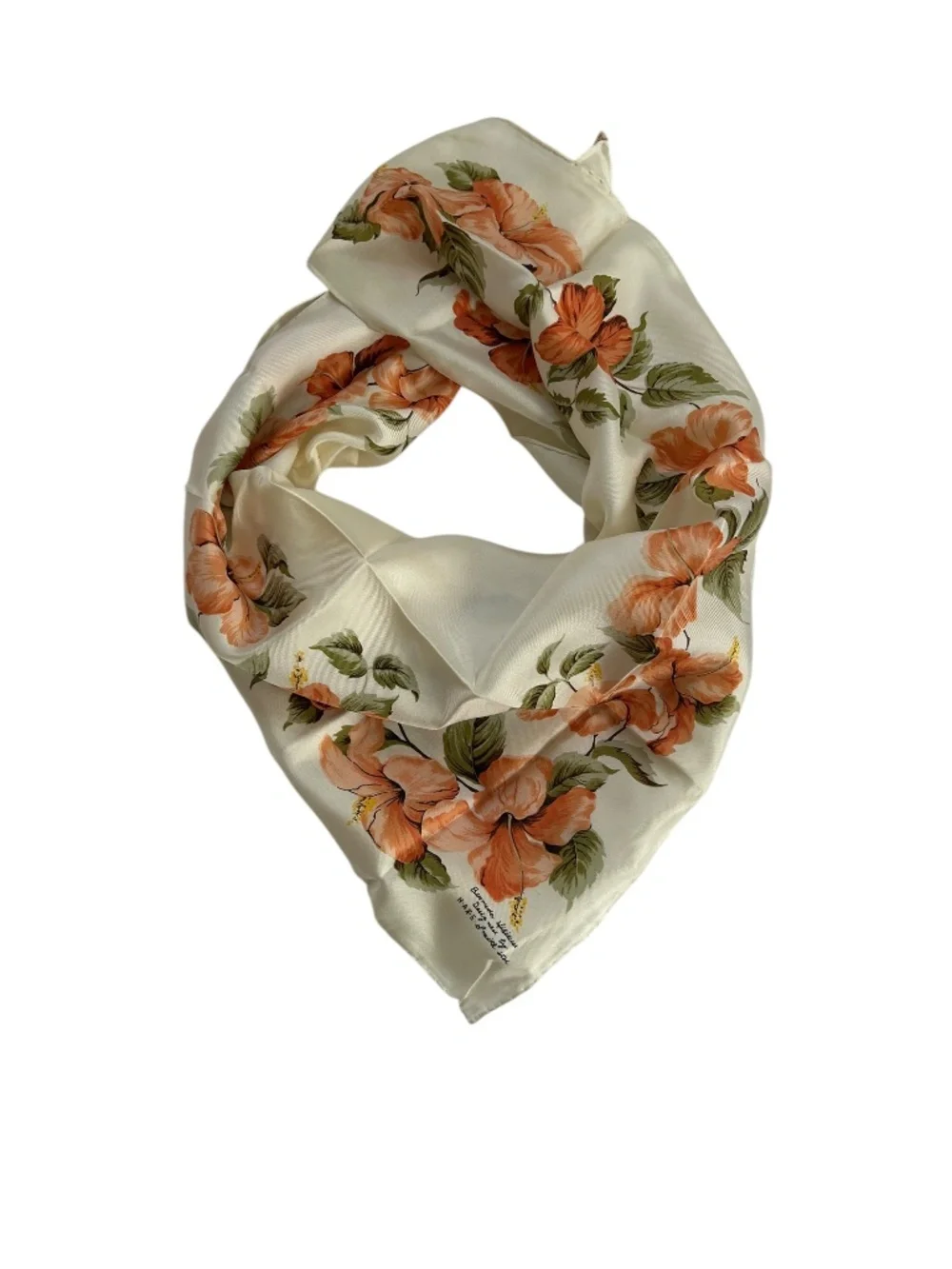 Bermuda Hibiscus 100% silk H A& E Smith Std as new vintage orange floral scarf